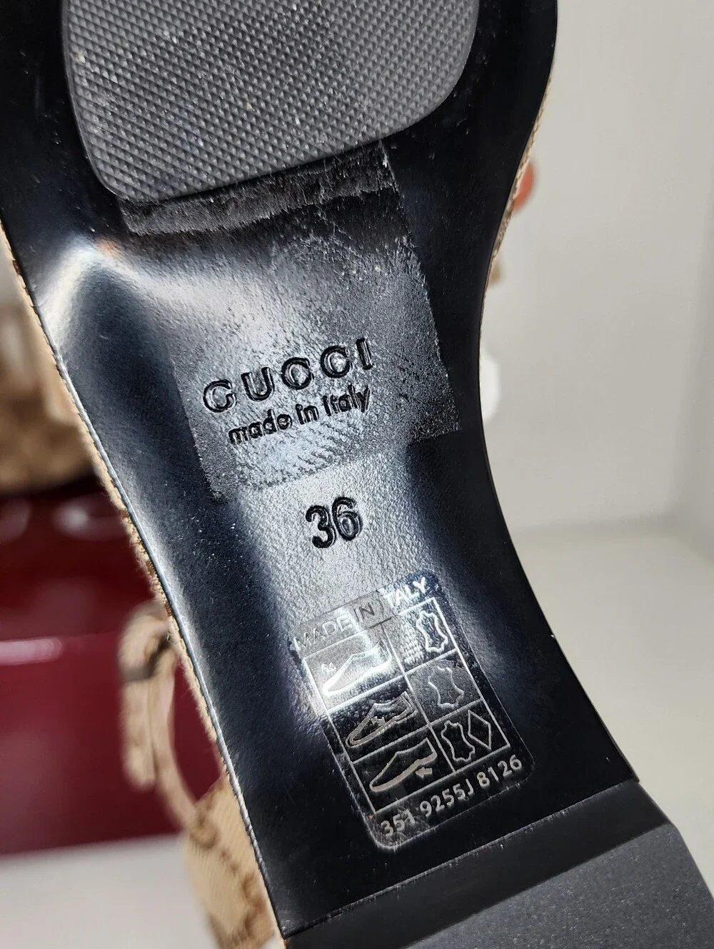Gucci Lady Horsebit Tan Monogram Platform Wedges Sandals Size 36